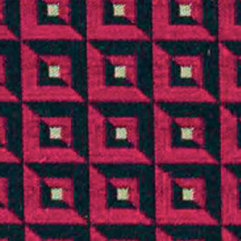 Red Grimaldi fabric with interlocking diamond shapes and centered cream squares, geometric woven texture from Grimaldi & Kapua.