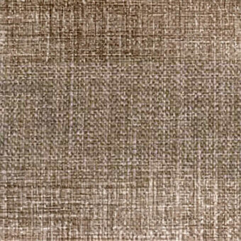 Woven microfibra fabric texture in muted brown-grey, displaying a dense, irregular grid pattern and matte finish with product labeling.