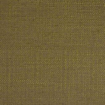 Olive-green woven fabric sample displays a dense, regular texture with tonal shifts and a matte finish; label reads “erba > fabrics > garda > 76”.
