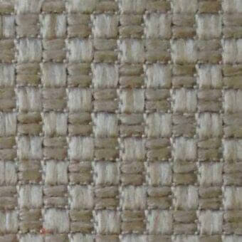 Woven fabric texture, beige and tan grid pattern, square blocks from intersecting threads, matte finish, linen or jute material.