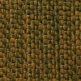 Woven fabric sample, golden yellow and olive green, dense rectilinear pattern with textured square nodes in a grid layout.