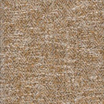 Woven fabric sample, golden-brown and beige, with a dense, irregular tweed-like texture and subtle sheen; label visible in upper left.