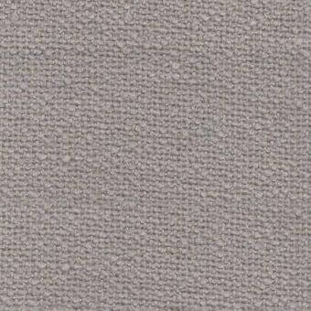 Woven fabric sample, muted gray tone, dense knotted texture with a regular grid pattern and matte finish, studio shot.