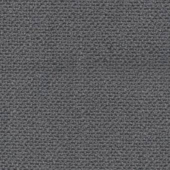 Woven fabric sample in medium gray with a granular texture and subtle vertical ribbing, displaying a matte finish and textile identification text.