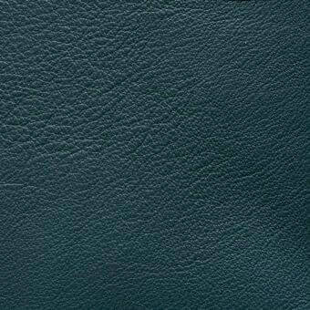 Dark teal leather texture with a dense pebbled grain, displaying a subtly distressed and smooth surface; brand text visible.