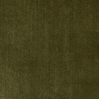 Olive green fabric texture with a dense, directional weave and matte finish, showcasing subtle dye variations and a velvety nap.