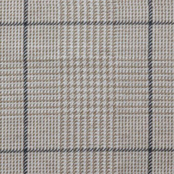 Beige and tan woven textile with a square grid pattern, dark brown accents, and a gray border; includes “formitalia” text.