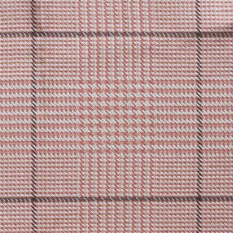 Formitalia Galles fabric, salmon and greggio Prince of Wales check, tight weave with matte finish and intersecting line grid.