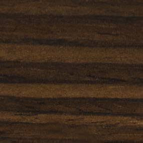Dark brown veneer with glossy, thermo-flamed finish; horizontal striped pattern of chocolate and reddish-brown tones, displaying subtle wood grain.