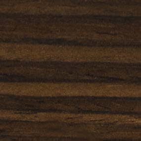 Wood texture sample, dark brown, horizontal layering with linear grain and matte, thermo-flamed finish displaying tonal variations.