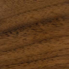 Formitalia veneer sample, glossy brown finish, swirling wood grain pattern with darker central tones and visible text detail.