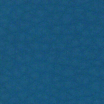 Denim blue PVC fabric sample with mottled texture, displaying a woven appearance and a printed label with material specifications.