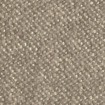 Taupe speckled fabric sample with raised circular texture, beige accents, woven construction, and product label reading “frag > fabric > cat. b > 43 eris.”