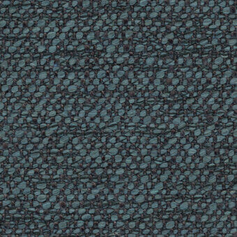 Petroleum green fabric sample displaying a dense, speckled weave with embedded rounded elements and a nubby, irregular texture.