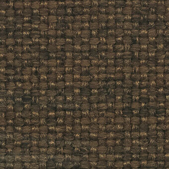 Woven fabric texture, deep brown and golden-beige, irregular pattern with embedded text; rough, nubby surface with thick yarn construction.