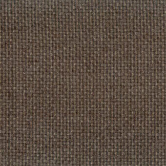 Brown woven fabric sample displaying a dense grid pattern with tonal variations, matte finish, and a visible textile code label.