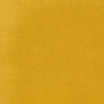Mustard yellow woven fabric sample with a matte texture, displaying a tight fiber grid and a product code label: “frag > fabric > cat. c > 38 venere”.