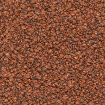 Brick-red looped pile fabric texture with interwoven gray-brown threads, displaying a dense, plush surface and organic structure.