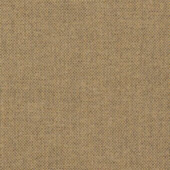 Rewool 55 fabric sample, golden-brown heathered texture, with charcoal gray threads and a plain weave; label reads “frag > fabric > cat. plus > 55”.