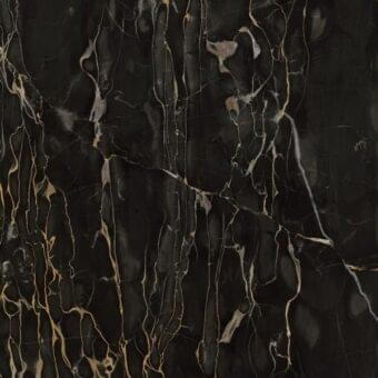Giorgetti marble texture, black portoro with gold veins, polished surface displaying dense fissures and swirling organic patterns.