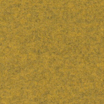 Textured fabric surface in muted mustard yellow and olive green tones, displaying a granular pattern; Kvadrat Divina Melange 3 0427 textile sample.