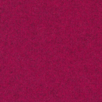 Kvadrat Divina Melange fabric sample, magenta wool blend, dense fibrous weave with subtle directional nap and printed label.