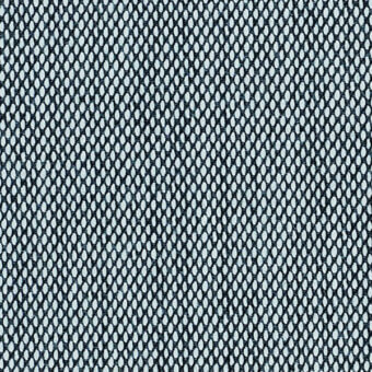Kvadrat Steelcut Trio textile sample, dark teal woven mesh with diamond openings revealing icy blue, matte finish.