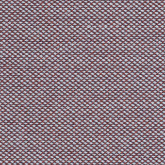 Woven fabric texture, reddish-brown and gray-white, dense circular node pattern with subtle sheen; includes “horm > kvadrat steelcut trio” identifiers.