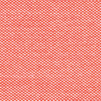 Coral-red Kvadrat Steelcut Trio fabric texture with an open mesh, grid-like pattern and matte finish; uniform, dense woven structure.