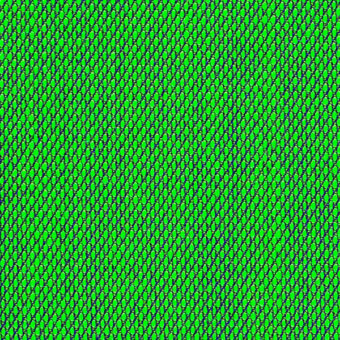 Green geometric pattern with dark blue outlines, featuring a dense grid of rounded oblong shapes; Kvadrat Steelcut Trio texture.