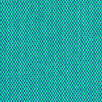 Turquoise circular pattern with deep blue outlines, featuring woven texture and subtle text identifying “horm > kvadrat steelcut trio” details.