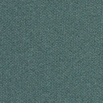Textured looped pile fabric in teal-gray displays a uniform, granular surface with heathered tonal variations and subtle imprinted text.