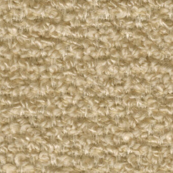 Beige looped pile fabric sample with horizontal ribbing and a dense, plush texture; synthetic fiber material, studio lighting.