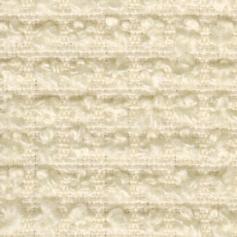 Woven fabric sample, off-white horizontal stripes, nubby texture with raised clusters and matte finish.