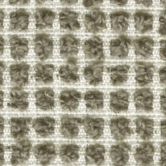 Woven waffle texture pattern in muted brown-grey and off-white, featuring circular raised elements on a rectangular grid with looped pile.