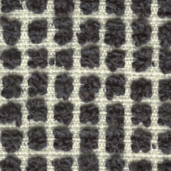Dark gray looped pile textile sample with a white woven grid pattern, exhibiting a dense, nubby texture and matte finish.