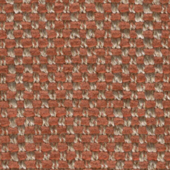 Textile sample with rectangular weave in terracotta and beige, featuring a dense, structured pattern and slightly nubby surface texture.