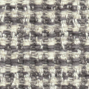 Tweed fabric texture, off-white and charcoal gray, irregular weave with speckled heathered pattern; Nicotrend 668 014, woven textile.