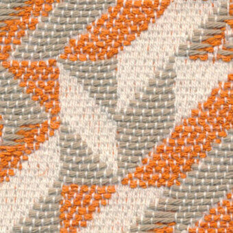 Geometric textile pattern in gray, off-white, and orange with a tight weave; “Torrilana 697 003” from Horm’s “Nuance V2” collection.