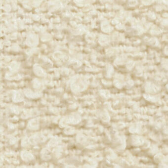 Boucle fabric texture in creamy off-white, featuring dense looped fibers and subtle tonal variations for a plush, three-dimensional effect.
