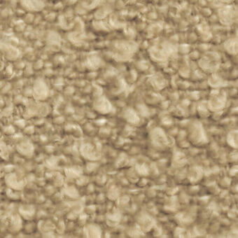 Beige boucle fabric texture with looped pile, exhibiting a soft, nubby surface and uniform light tan color against a neutral backdrop.