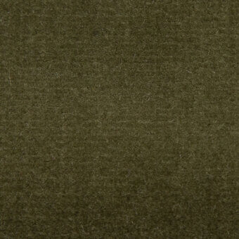 Olive green velvet fabric texture with a dense, matted nap and discernible fibers, displaying a soft, tactile surface in diffused light.