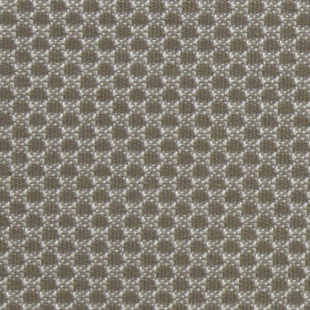Woven textile sample features repeating gray circles on a medium brown background with a tight weave and matte finish, identified as “402 openair.”