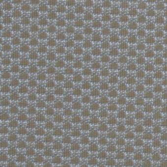 Woven textile sample with repeating circular motifs in tan and light gray, grid pattern, durable construction, labeled “horm outdoor flukso clouds openair 413”.