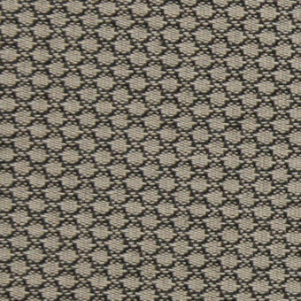 Beige woven fabric sample with repeating circular motifs and a grid pattern, featuring brown accents and subtle texture; text reads "horm…418 openair".