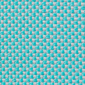 Woven textile sample, turquoise and light gray, displaying a tight grid pattern with slightly raised texture and neutral lighting.