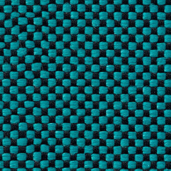 Woven textile sample featuring a teal and black grid pattern with a coarse, matte texture; identified as Vescom Samar 7052 fabric.