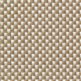 Woven textile sample, olive-green and white, rectangular grid pattern with raised texture; Vescom Samar 7052 manufacturer detail visible.