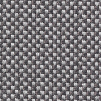 Woven fabric texture, gray and off-white grid pattern, dense square motif with visible threads, matte finish, Vescom Samar 7052 sample.
