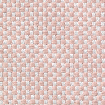 Textile sample, pink and off-white woven grid, dense regular weave with subtle texture, Vescom Samar 7052 fabric detail, manufacturer label visible.